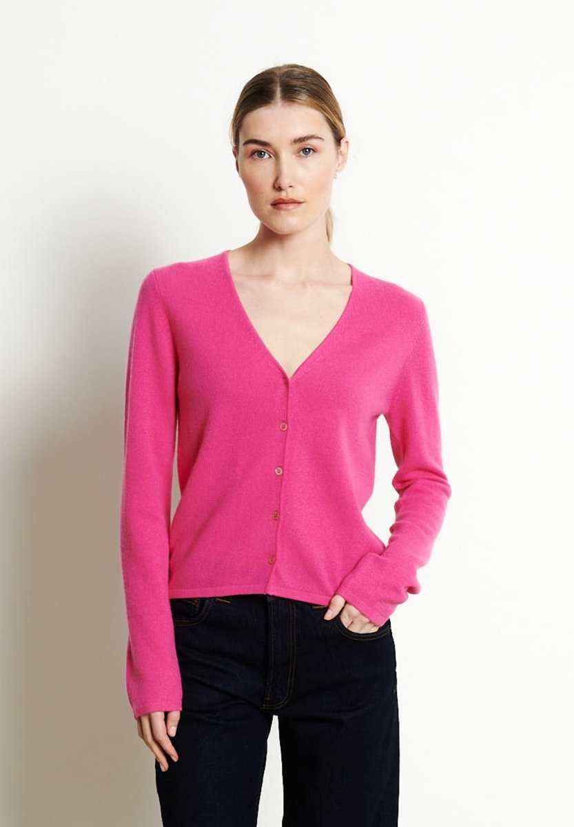 Cardigan col V femme en cachemire rose indien - LILLY 7B